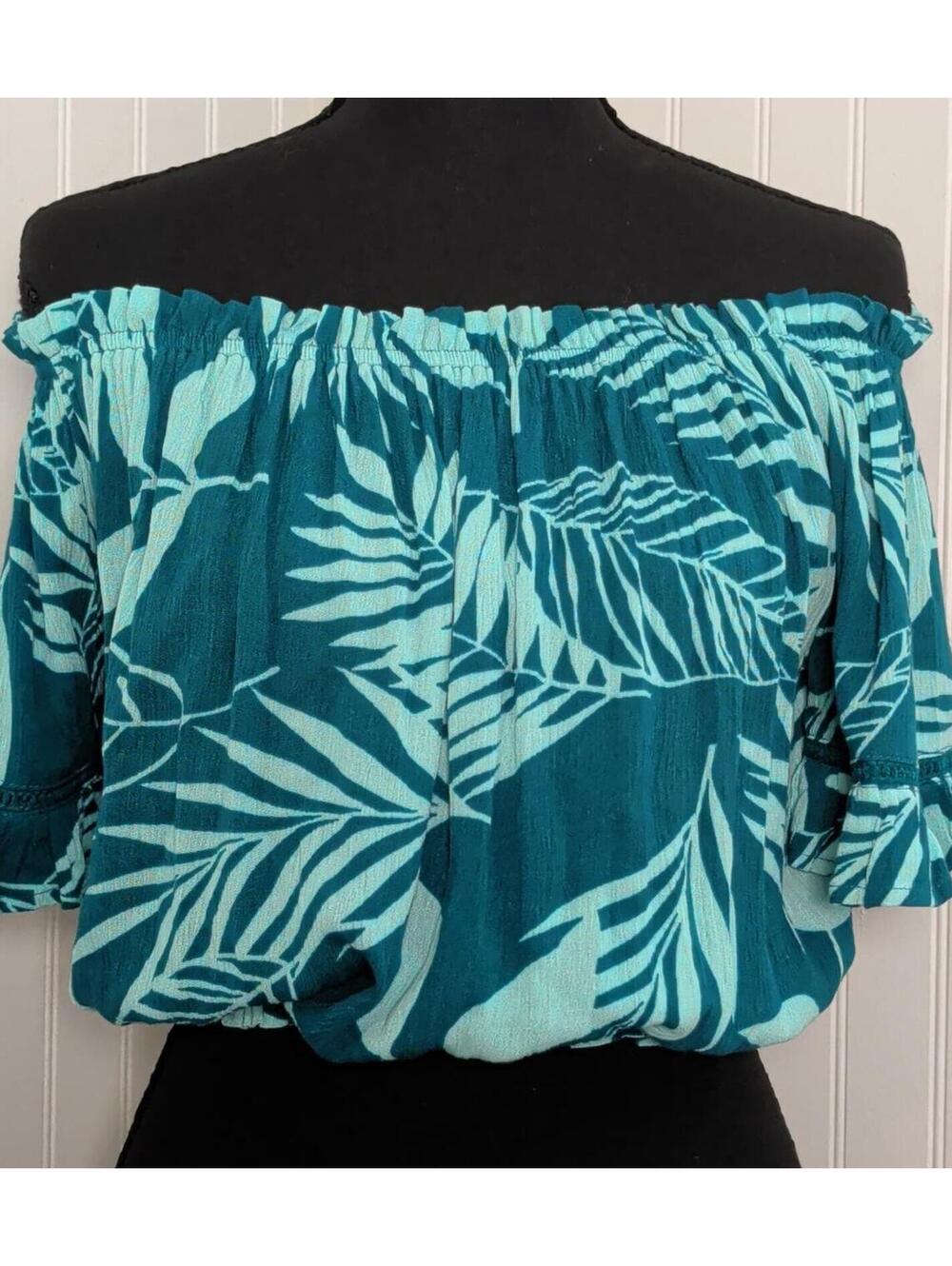 Paradise USA Tropical Print Off-Shoulder Crop Top Size S